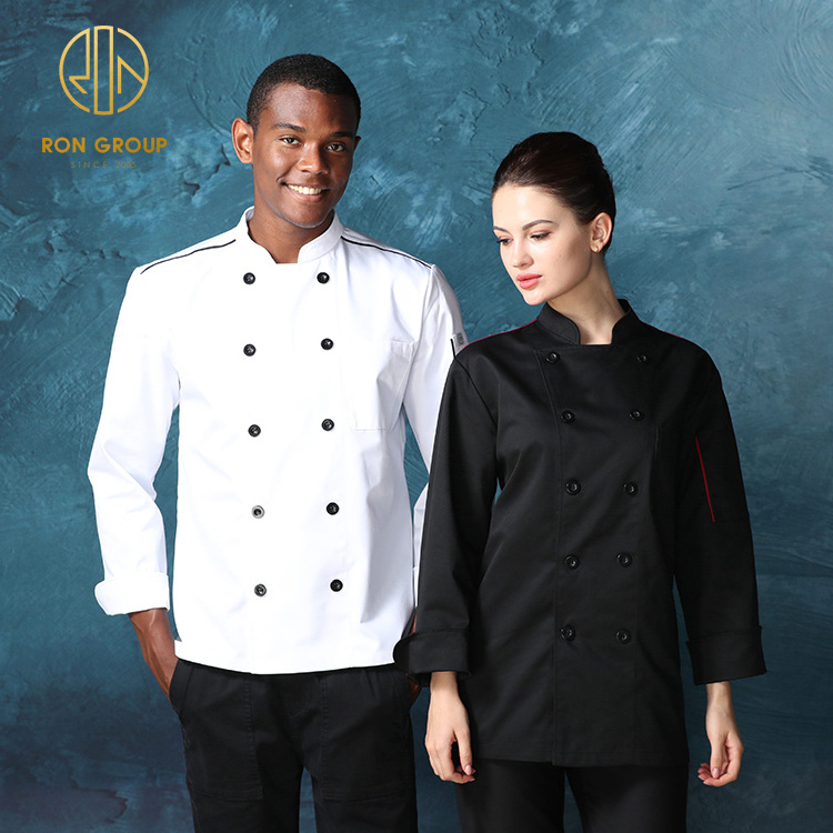 New Fashion Custom Logo Kitchen Hotel White Black Staff Short Sleeve Clothes Jacket Uniform Italian Restaurant Chief Uniform