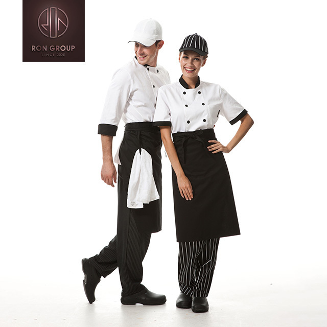 Wholesale Restaurant Hotel Kitchen Catering Bar Staff Waiter Short Sleeve Double Breasted Unisex Catering Uniform