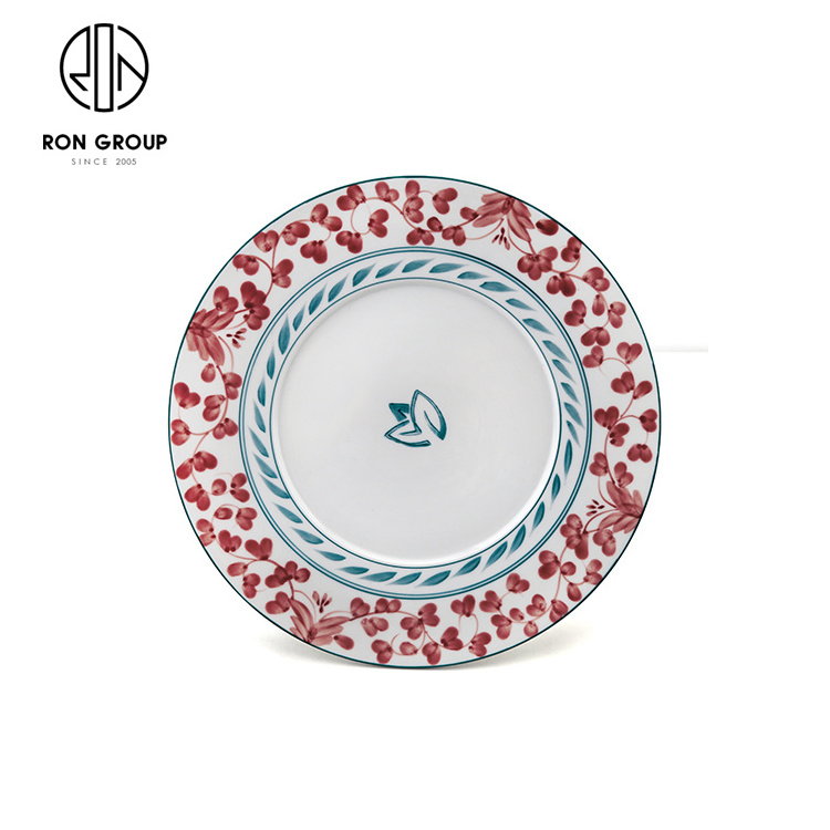 Chinese Style Restaurant Hotel Hand Painted Rattan Flower Tableware Porcelain Charger Dinnerware Ceramic Plate with Printing