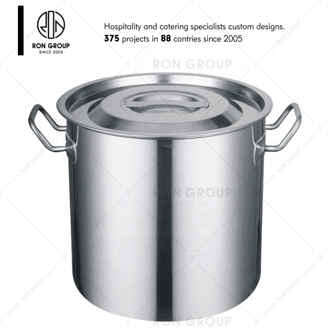 Hotel supplies restaurant kitchenware with lid tall straight shaped stainless steel pots commercial soup bucket stock deep pot