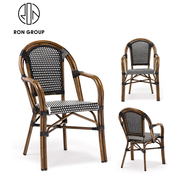 High Bar Furniture Outdoor Balcony French Cafe Bistro Rattan Aluminum Wicker Chairs Paris Restaurant Patio Chairs