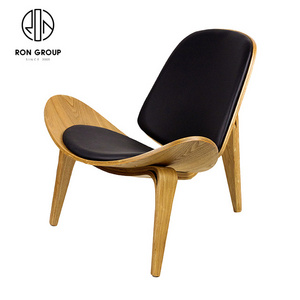 High Quality Midcentury Cafe Shop Buffet Restaurant Furniture Leisure Lounge Shell Black Cushion Backrest Wooden Dining Chair