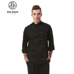 Hot Sale Custom Logo Hotel Bar Banquet French Restaurant Kitchen Cook Uniform De Chef Black Long Sleeve Jacket Coat Chef Uniform