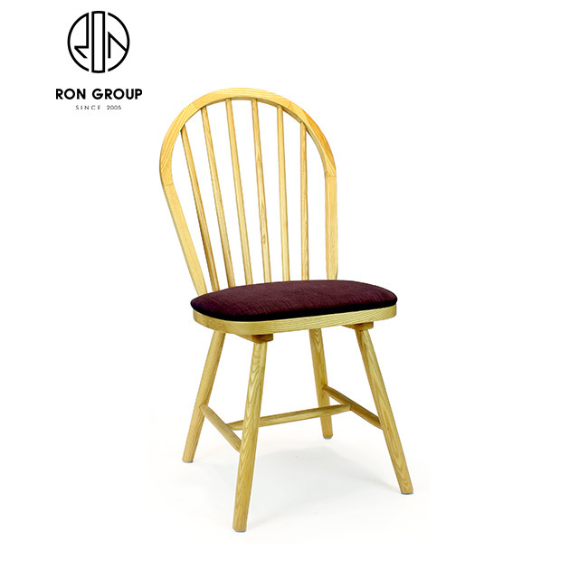 Wholesale Cheap Price OEM Cafe Shop Outdoor Furniture Solid Wood Leg Fabric Cushion Restaurant Dining Chair with Rattan Backrest