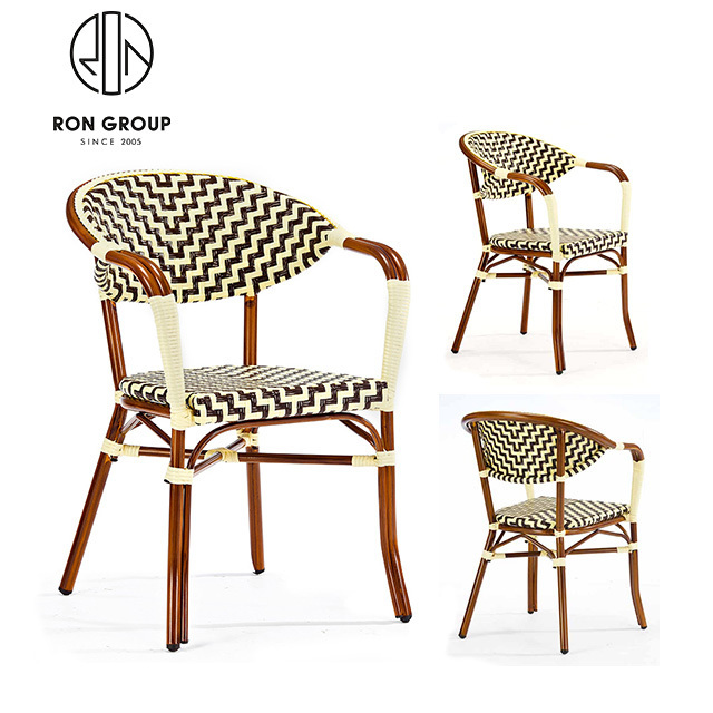 High Bar Furniture Outdoor Balcony French Cafe Bistro Rattan Aluminum Wicker Chairs Paris Restaurant Patio Chairs