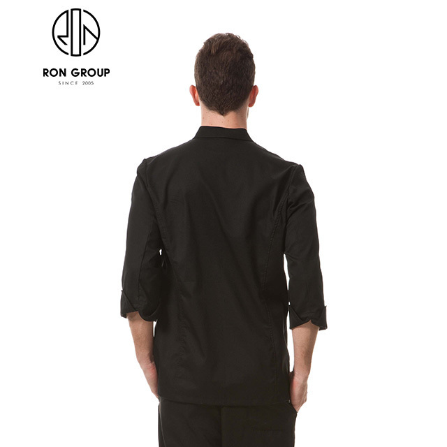 Hot Sale Custom Logo Hotel Bar Banquet French Restaurant Kitchen Cook Uniform De Chef Black Long Sleeve Jacket Coat Chef Uniform