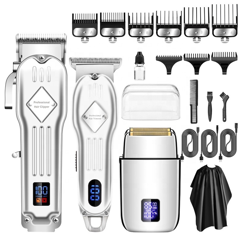 RESUXI 973 Hair Clippers Electric Shaver Hair Trimmer 3 Pieces Grooming Set NEW for Men Barber Shop 3 in 1 Usb Stainless Steel