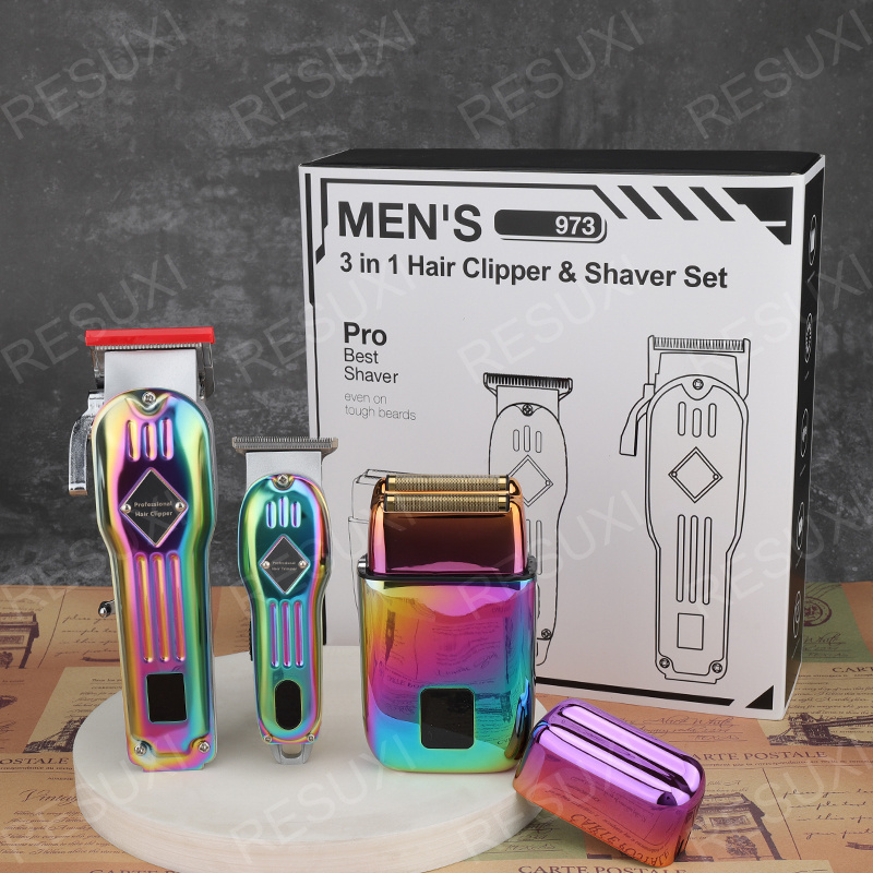 RESUXI 973 Hair Clippers Electric Shaver Hair Trimmer 3 Pieces Grooming Set NEW for Men Barber Shop 3 in 1 Usb Stainless Steel