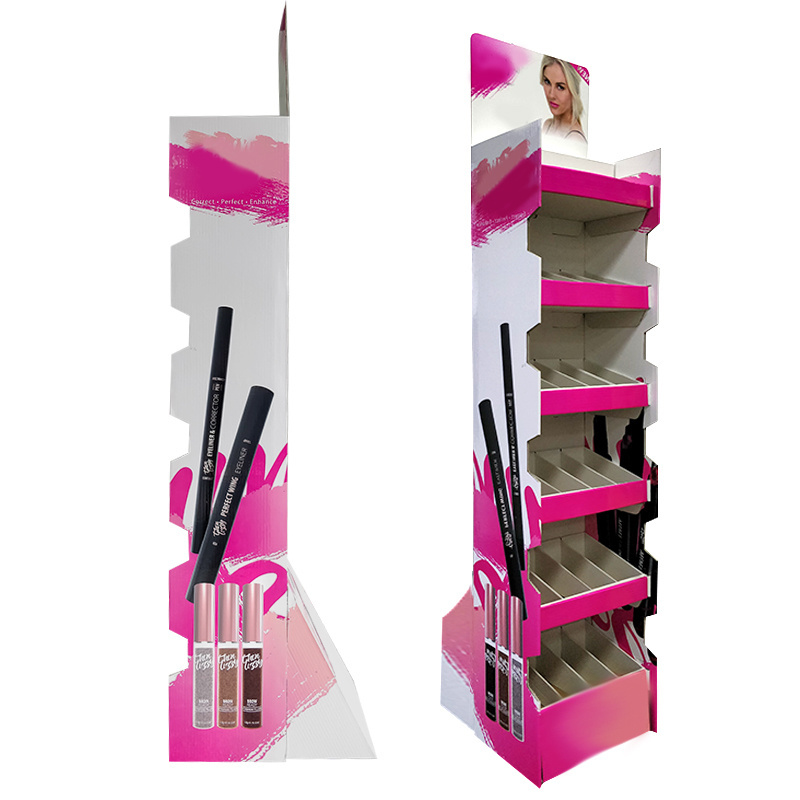 Custom Cardboard Makeup Cosmetics Eye shadow Floor Shelf Display Stand Racks