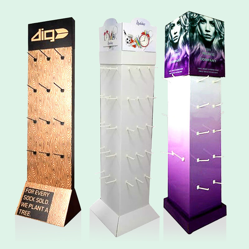 Cheap Price Floor Cardboard Glasses/Hats/Socks/Scarf Hook Around Display Stands Racks For Retail Stores