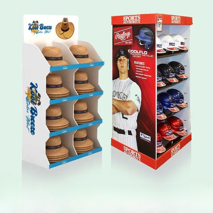 Holidaypac Custom Supermarket Corrugated Clothing Display Rack Cardboard Floor Hook Display Stand Shoe Bag Display Stand