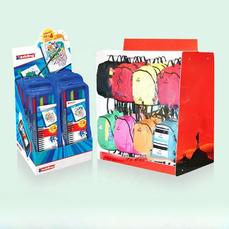 Holidaypac Custom Retail Shop Stationery Counter Display Rack Cardboard Counter Display Ben/notebook/backpack Display