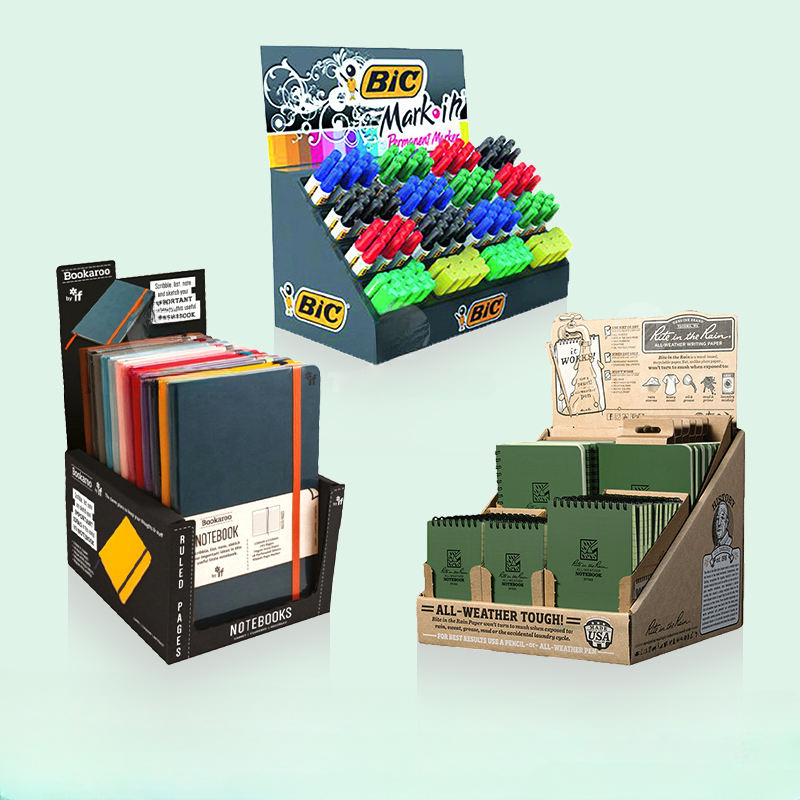 Holidaypac Custom Retail Shop Stationery Counter Display Rack Cardboard Counter Display Ben/notebook/backpack Display