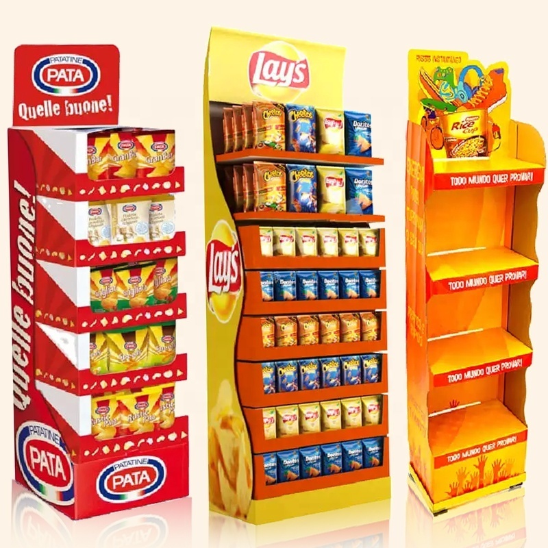 Supermarket Cardboard Chips With Stand For Snack Display Custom Display Stand For Chips,New Design Potato Chip Display Rack