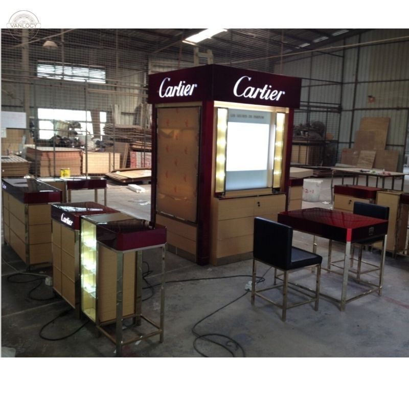 Modern Perfume Shopping Mall Display Kiosk Cosmetic Lighting Shop Display Furniture Counter with Glass Shelf