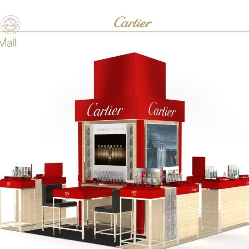 Modern Perfume Shopping Mall Display Kiosk Cosmetic Lighting Shop Display Furniture Counter with Glass Shelf