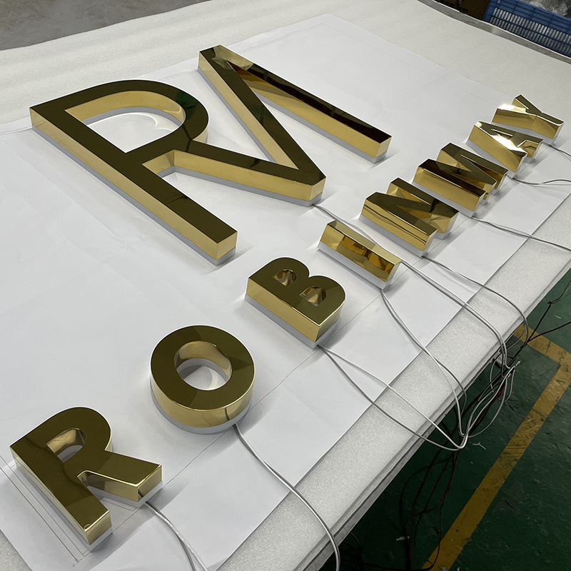 Factory Direct metal titanium board mirror face led acrylic backlit channel letter