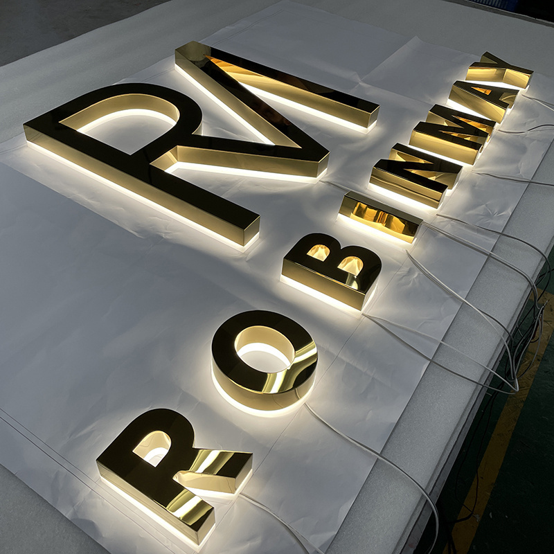 Factory Direct metal titanium board mirror face led acrylic backlit channel letter