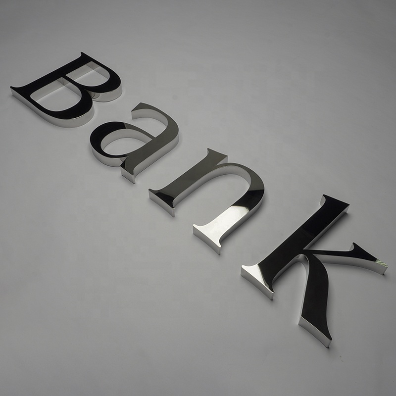 Custom Interior Decoration On Wall 3d mirror polished Metal stainless steel channel Letters signs