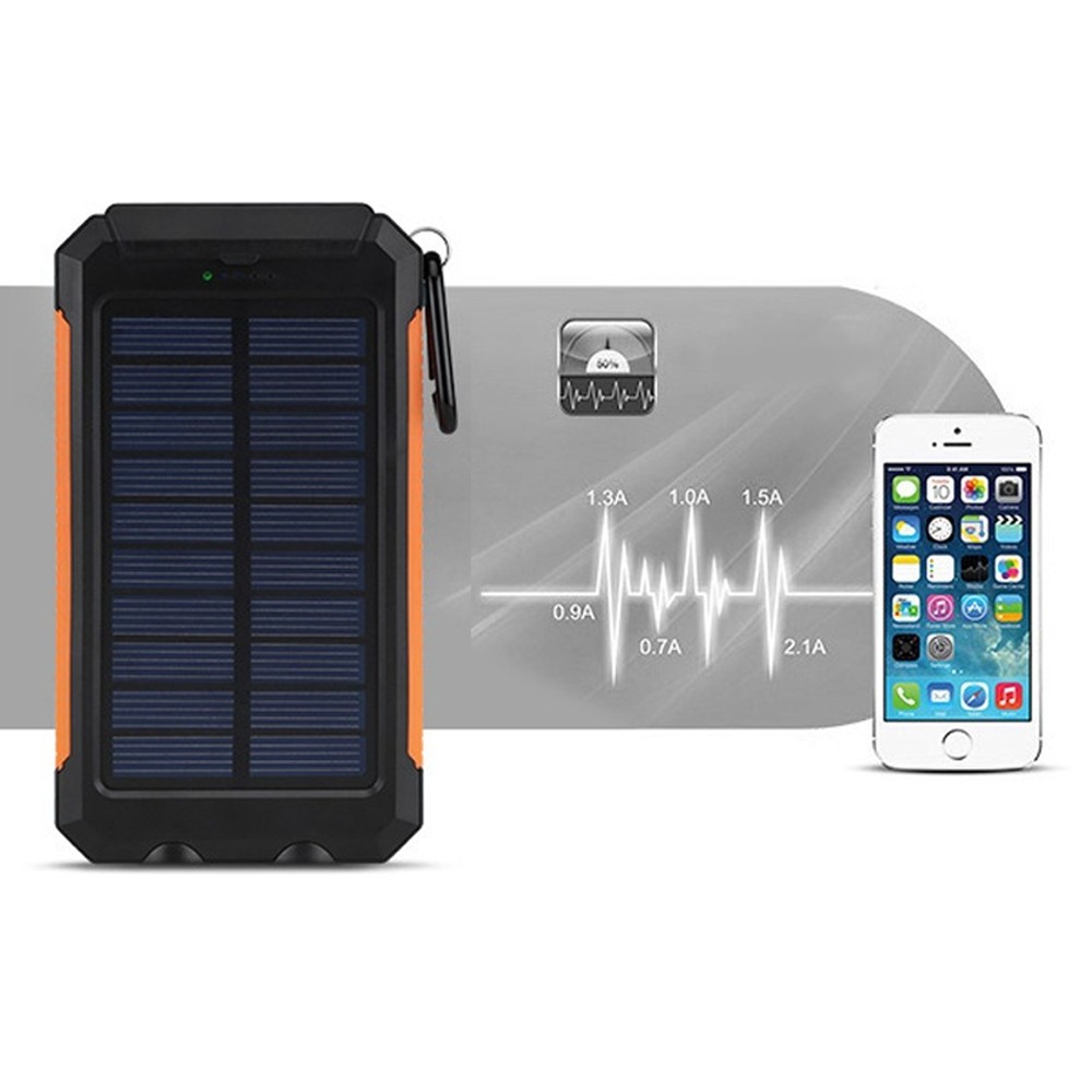 Solar Power Bank Solar Charger 2 Ports Power Bank 8000mah 2 Led Light Portable Charger Powerbank with Compass for Iphone Samsung