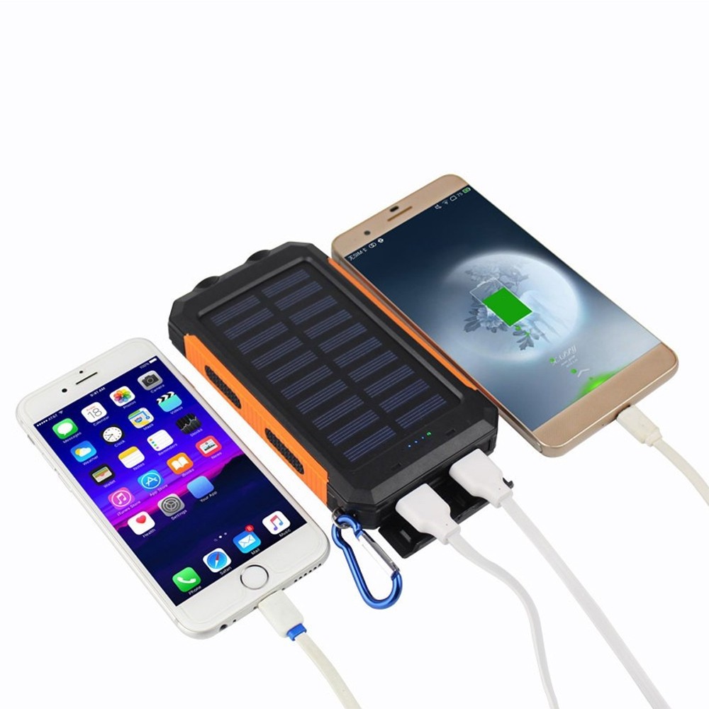 Solar Power Bank Solar Charger 2 Ports Power Bank 8000mah 2 Led Light Portable Charger Powerbank with Compass for Iphone Samsung