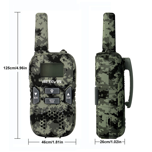 Retevis RT33 OutDoor Kids Walkie Talkie 0.5W UHF PMR FRS/GMRS 8/22CH Flashlight Two way Radio Children Christmas Gift Camouflage