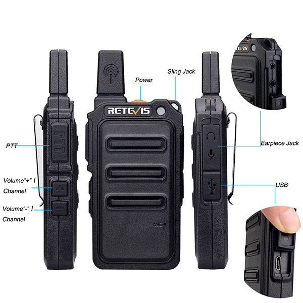 Retevis RT619 Cheap Mini PMR446 Walkie Talkie For Construction Two way Radio UHF  Scrambler Ultrathin Radio USB VOX Transceiver