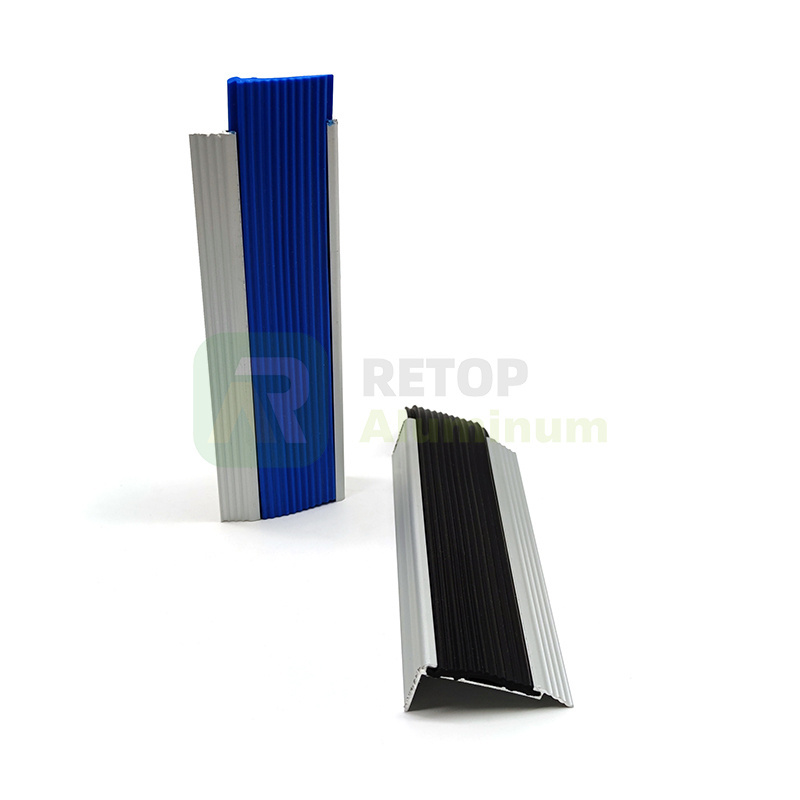 Safety Treads Anti-Slip Strips Aluminum Covering Stair Nosing Profile With Black Rubber