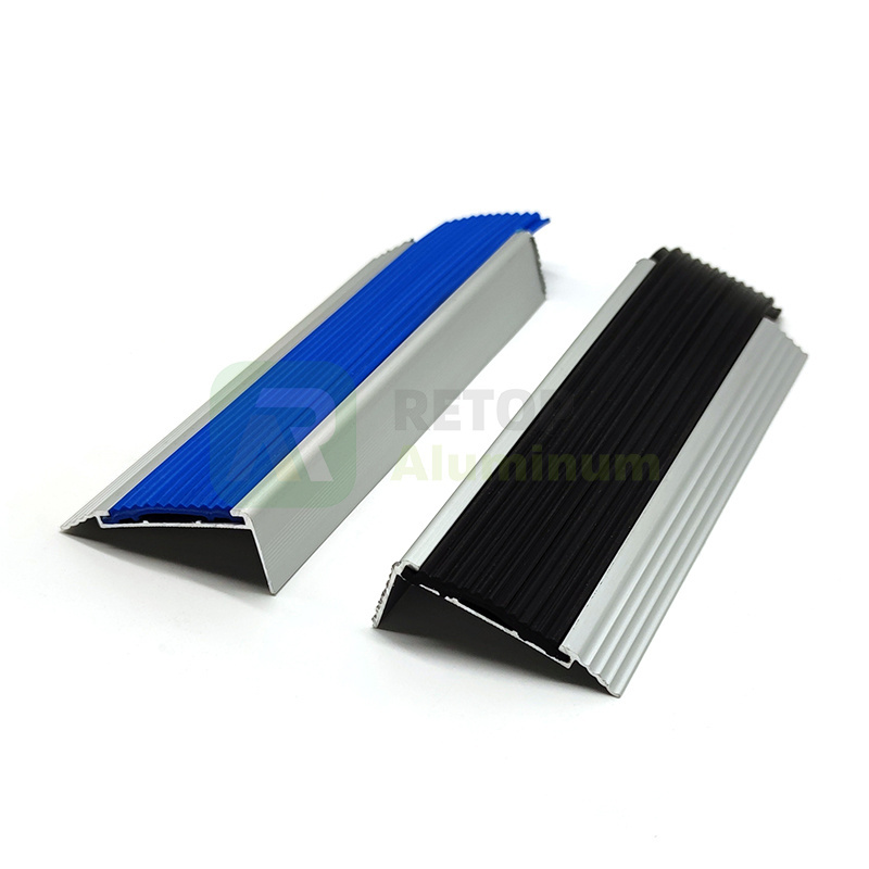 Safety Treads Anti-Slip Strips Aluminum Covering Stair Nosing Profile With Black Rubber