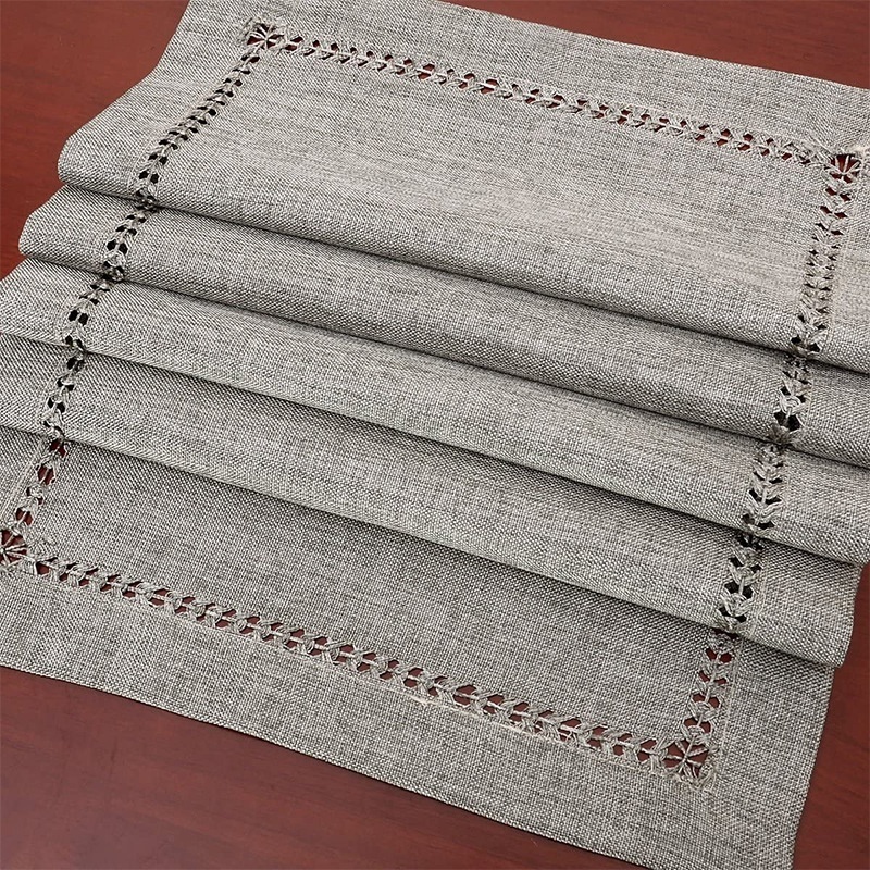 Simple Design Handmade Hemstitch Gray Dining Table Runner Dresser Scarf Rectangular Linen Table Runner