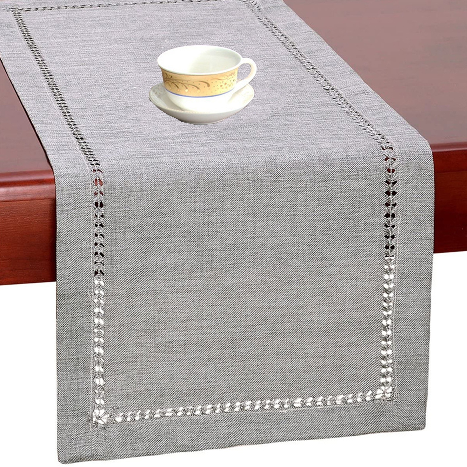 Simple Design Handmade Hemstitch Gray Dining Table Runner Dresser Scarf Rectangular Linen Table Runner