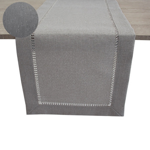 Simple Design Handmade Hemstitch Gray Dining Table Runner Dresser Scarf Rectangular Linen Table Runner