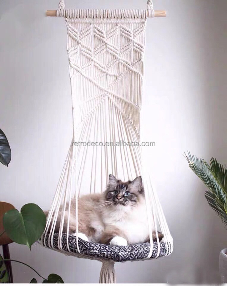 RT21014 Handwoven Cat Macrame Hanging Sleep Hammock Pet Swing Bed For Cat And Dog