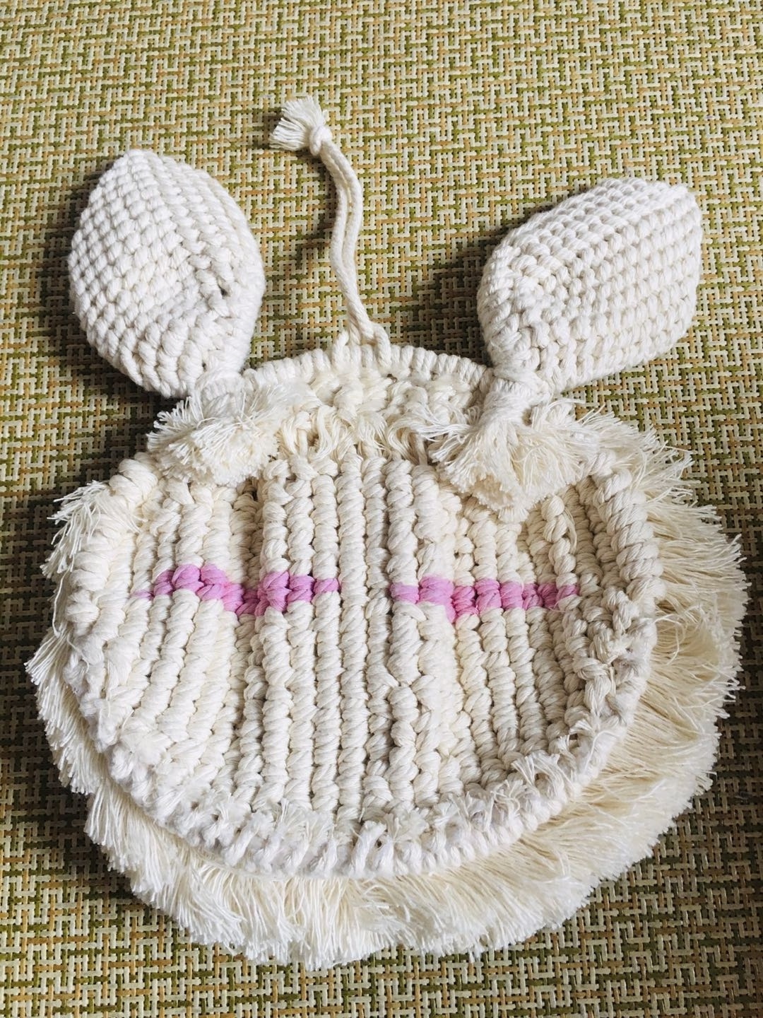 RT21026 Cotton Macrame Bunny Wall Hanging, Nursery Decor, Easter Bunny, Boho, Spring Decor