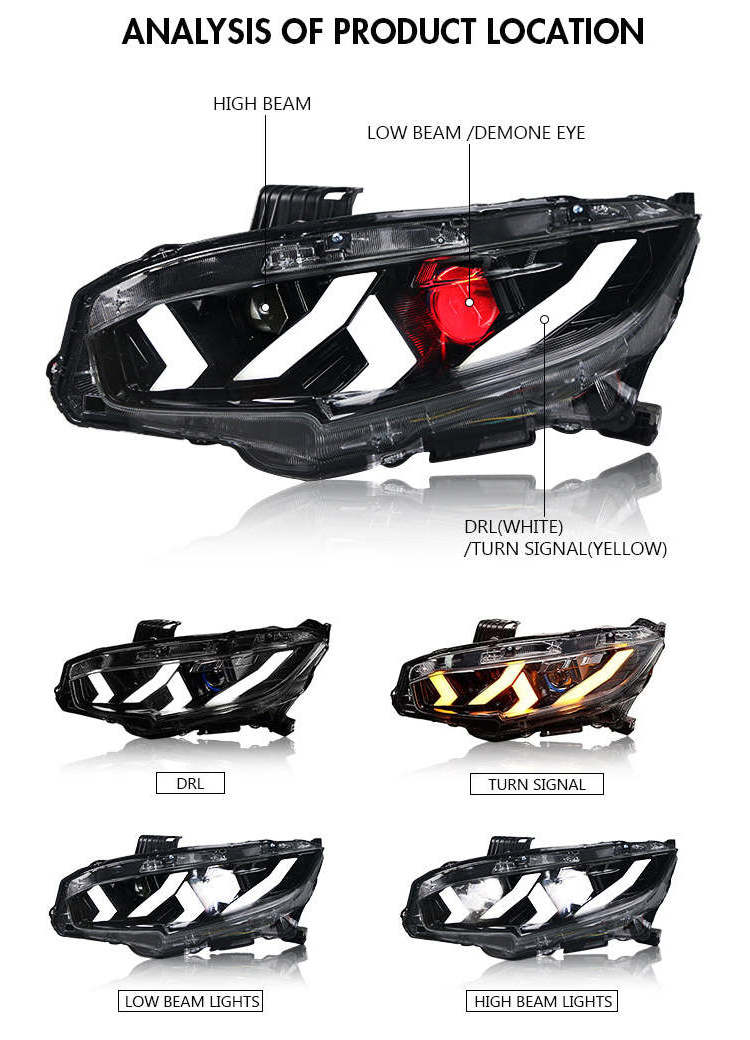 For Honda Civic 16-20 Demon Eye LED Headlights(For Lamborghini Design)