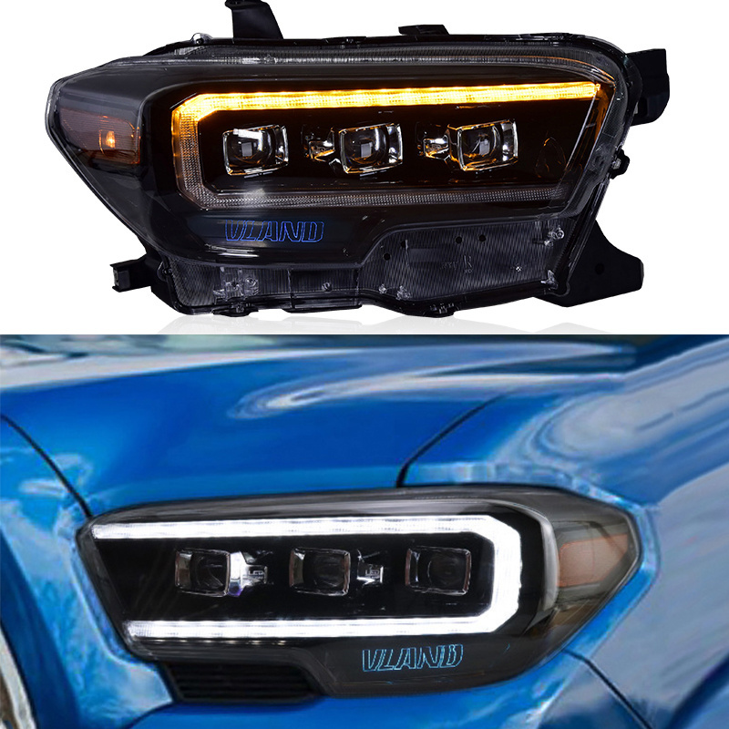 Full LED Headlamp With Three Projector For Toyota Tacoma Headlights 2015-2020 Year DRL Sequential Turning Signal  Left And Right