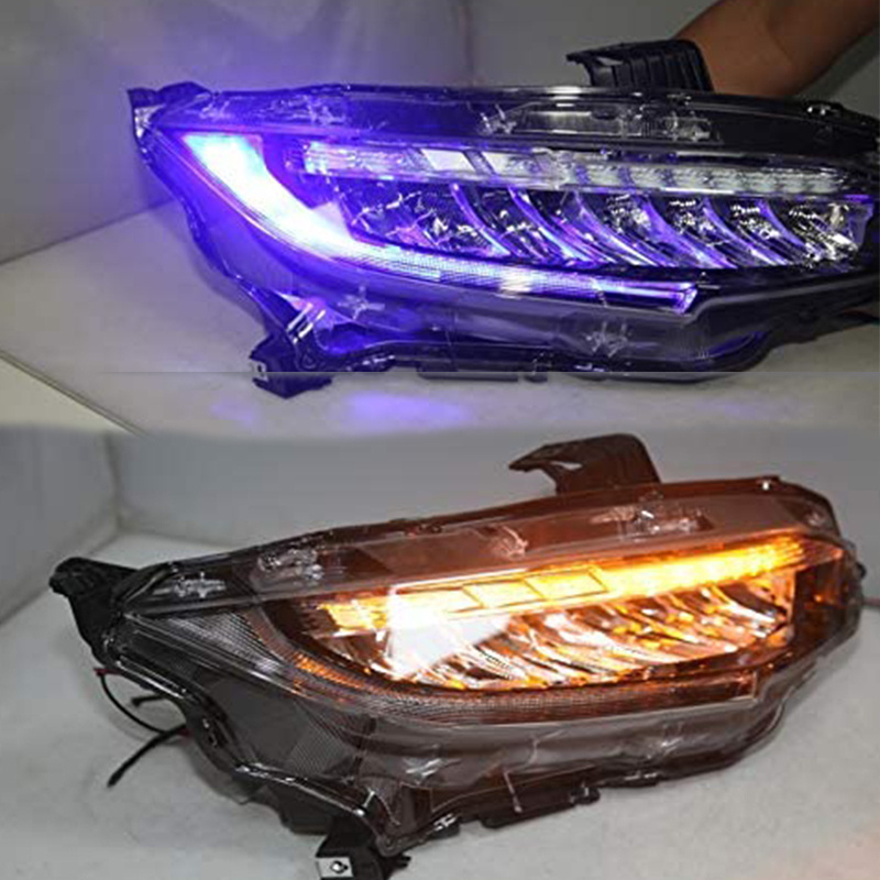 For HONDA Civic 10 Gernareation 2015-2018 LED Headlight Sequential DynamicTurning Signal  blue front small light