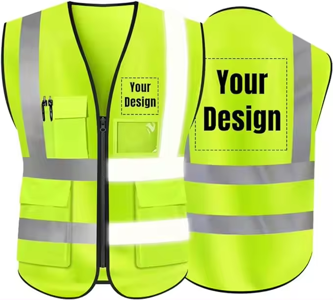 1 pcs Customize Logo Class 2 High Visibility Reflective Vest with 5 Pockets Construction Security Work Vest ANSI/ISEA Standards