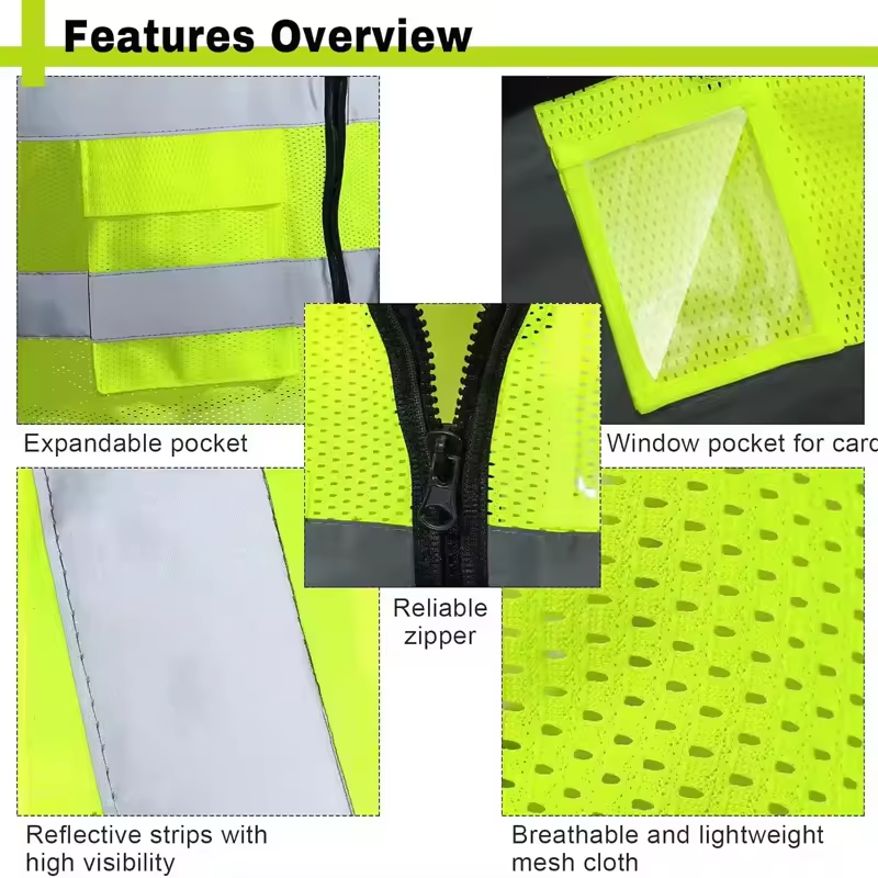 1 pcs Customize Logo Class 2 High Visibility Reflective Vest with 5 Pockets Construction Security Work Vest ANSI/ISEA Standards