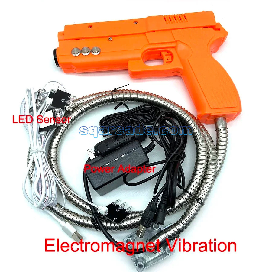 TC3USB Arcade Game Light Gun with 4 LED Sensor Motor/Electromagnet Vibration Time Crisis Shooting Accessory