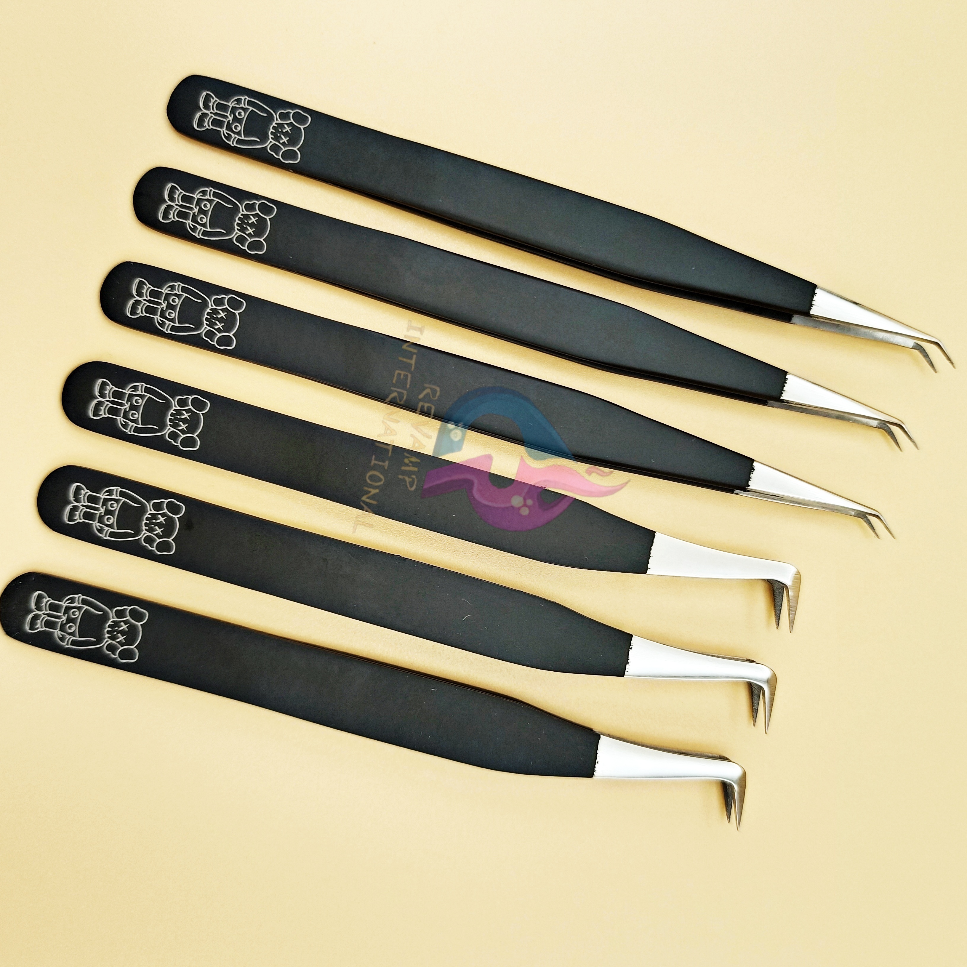 Premium Quality Black Color Sustainable Kaws 45 And 90 Degree Tweezers Set  For Lash Volume Fanning Eyelash Extension Tweezers