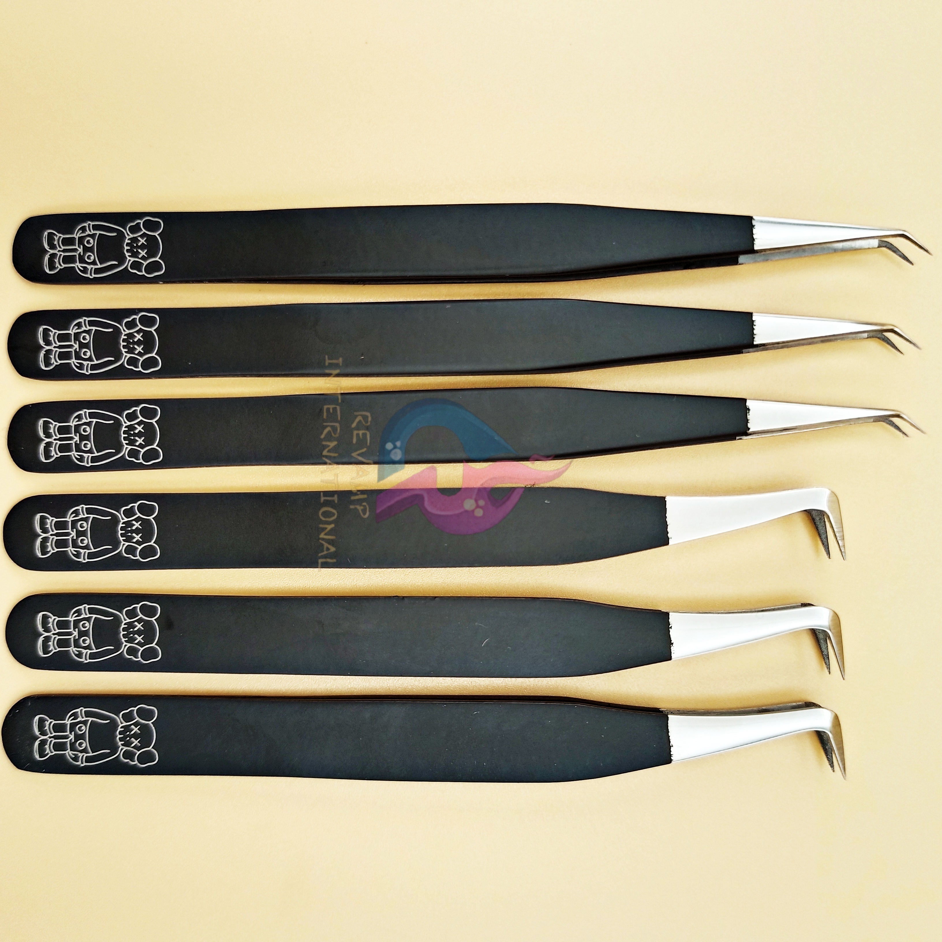 Premium Quality Black Color Sustainable Kaws 45 And 90 Degree Tweezers Set  For Lash Volume Fanning Eyelash Extension Tweezers