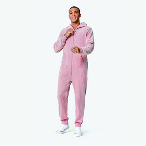 95% Polyester 5% Elastane Two Way YKK Quality Zipper Opening Unisex Soft Pink Original Velvet Jumpsuit