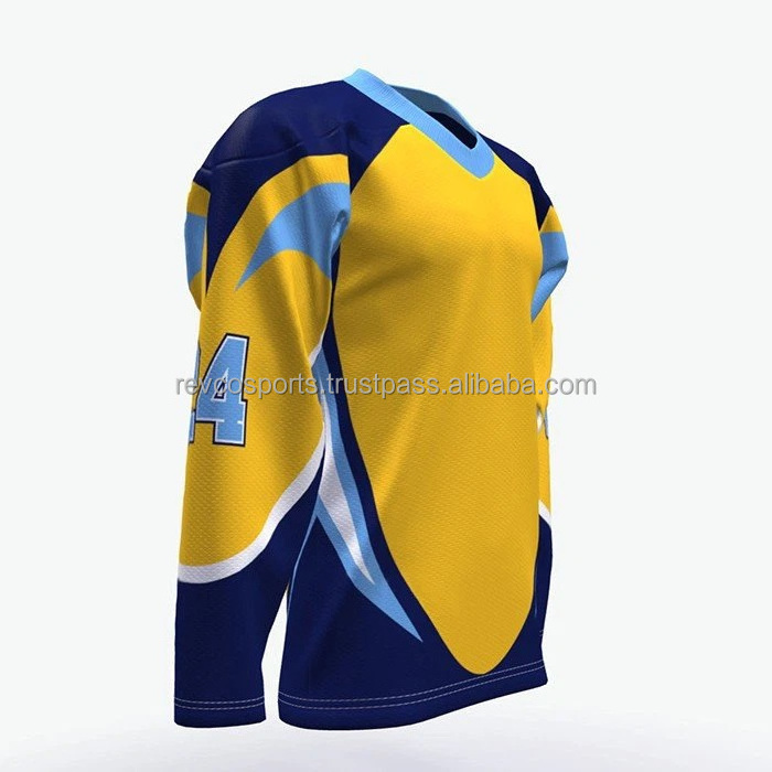 Yellow and black V neck Ice Hockey Jersey full team affordable Price Bulk Ice Hockey Jerseys heavy polyester Ice Hockey Jersey