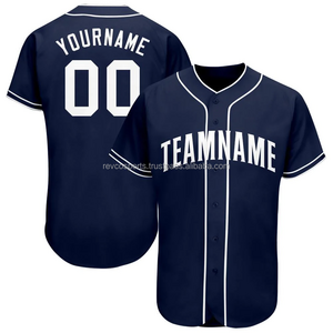 Youth fashion designer navy blue with white piping baseball jersey top quality Mesh Button-down sublimation softball team Shirts