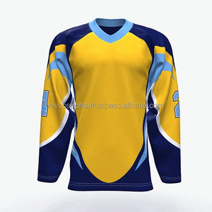 Yellow and black V neck Ice Hockey Jersey full team affordable Price Bulk Ice Hockey Jerseys heavy polyester Ice Hockey Jersey