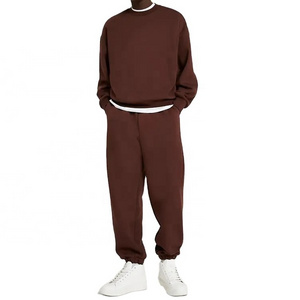 Sports wear Blank Crewneck Sweatsuit Two Piece Tracksuit Set for men plus size O neck hoodies jogger set maroon color tracksuit