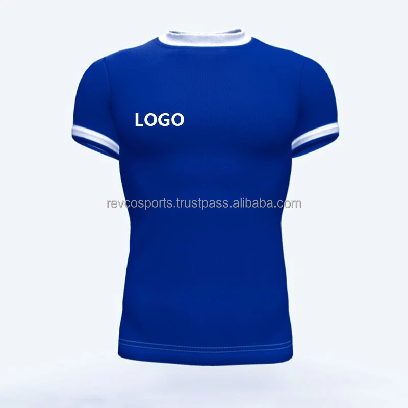 Sportswear Blank Dark Blue Color Soccer Jerseys Embroidery Team Logo O Neck Short Sleeve Soccer Jersey Custom Design