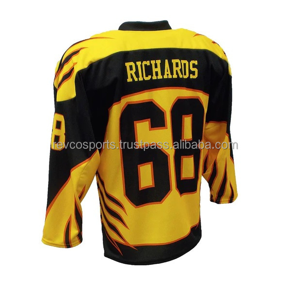 Custom Sublimation Yellow and black Ice hockey Jerseys custom team ice hockey training shirts Goalkeeper Jersey Ice Hockey