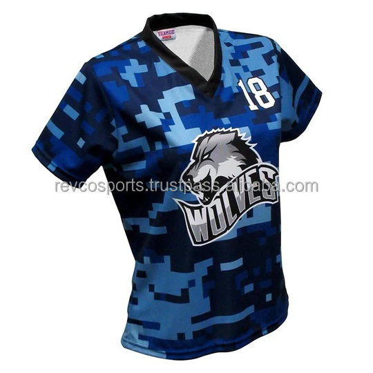 Custom Camouflage Blue Soccer Jersey for women Breathable Polyester Short Sleeve Soccer Jerseys lightweight V neck Soccer Jersey